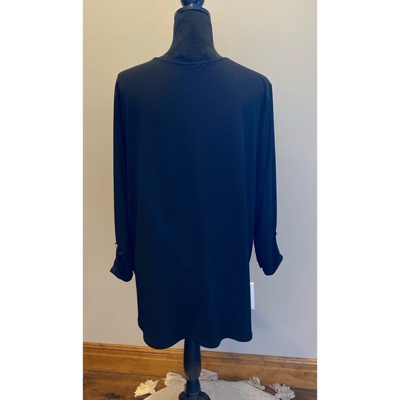 JM Collection Black Blouse Plus Size XXL Top  + Stretch Gold Zipper Pullover - Picture 5 of 11